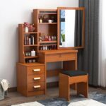 Makeup Vanity with Sliding Drawers Sliding Mirror Brown 1 001