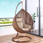 Vital Outdoor Comfortable Swing Chair Nordic Home Balcony Hanging Basket Wicker Chair Swing Leisure Bird’s Nest Adult Hanging Chair for Terrace Balcony Garden Brown 003