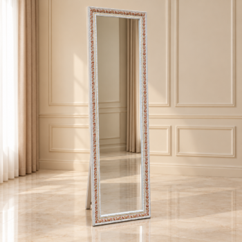 Ornate full-length standing mirror with decorative frame