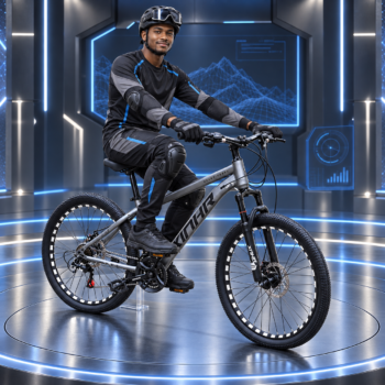 Matte gunmetal grey XINHR Avant-Garde mountain bike featuring front suspension fork, mechanical disc brakes, multi-speed drivetrain, and custom patterned rims
